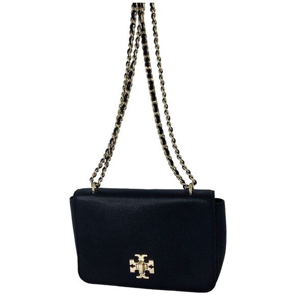 TORY BURCH Mercer Adjustable Shoulder Bag Black Pebbled Leather Gold Hardware - Picture 2 of 16